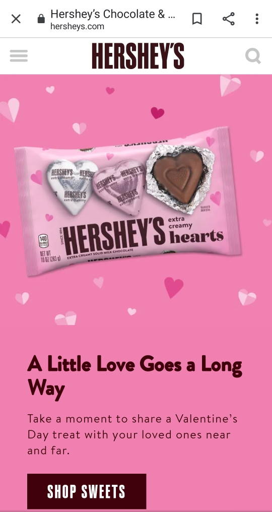 The home page of Hershey's brand chocolate